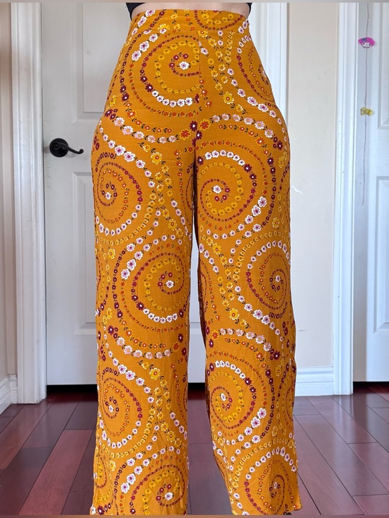 Forever 21 Pants - Forever 21 Mustard Yellow Floral Swirl-Print Wide Leg Pants